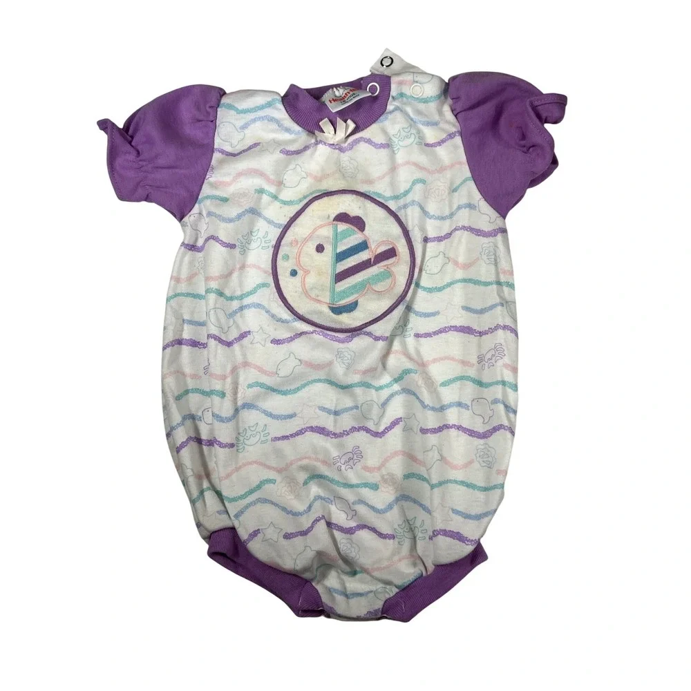Vintage Health-tex Baby Girls Bubble Romper 18 Months Purple Sea Life‎ Fish USA